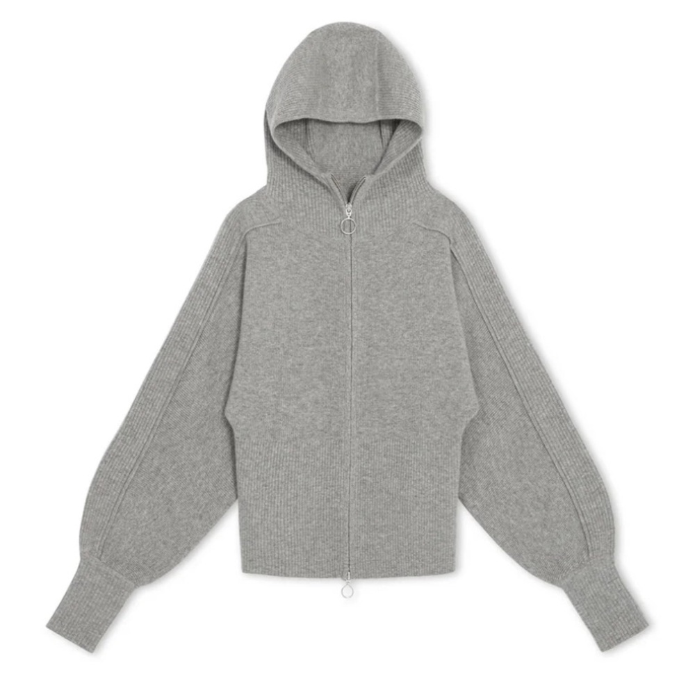 NAKED CASHMERE NO NAME WOOL CASHMERE ZIP UP BUBBLE SLEEVE HOODIE Gray Husky S